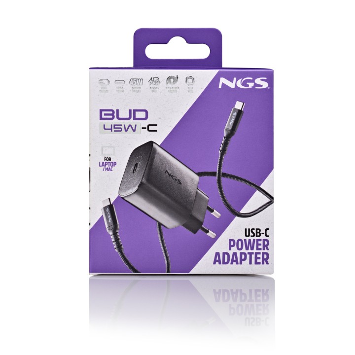 Cargador de Pared NGS GaN 45W 1xUSB-C Negro (BUD45W-C)