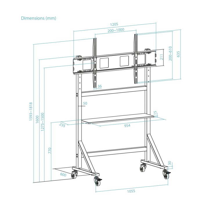 Soporte de Suelo TooQ 60"-105" con Ruedas (FS20105M-B)
