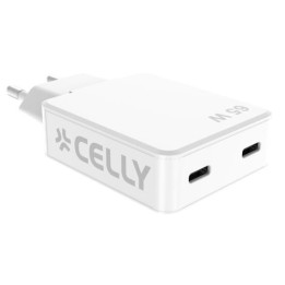 Cargador CELLY GaN 65W 2xUSB-C Blanco (SLIMTC2C65WWH)
