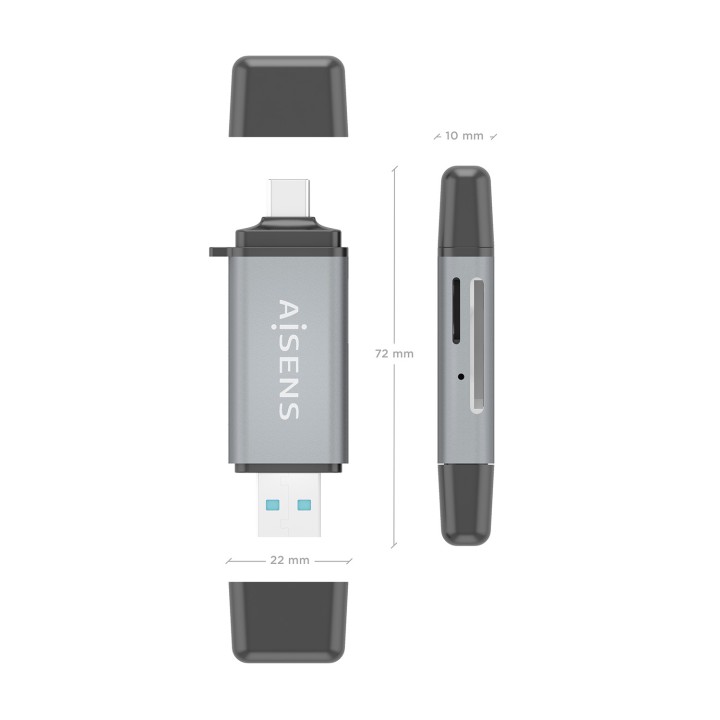 Lector Tarjetas AISENS USB-A/C 3.0 Gris (ASCR-2AC11-GR)