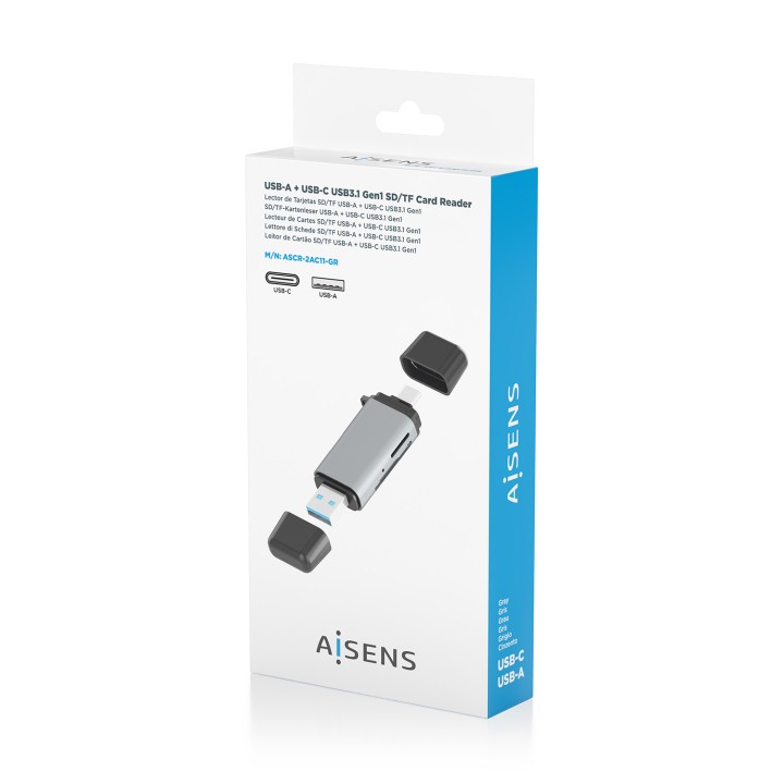 Lector Tarjetas AISENS USB-A/C 3.0 Gris (ASCR-2AC11-GR)
