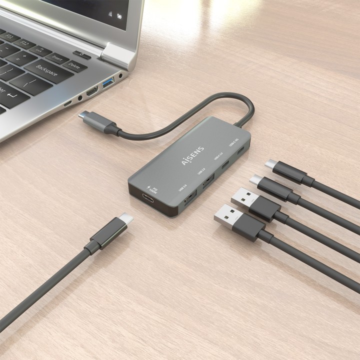Hub AISENS USB-C a 2xUSB 2.0 PD 100W Gris (A109-0946)