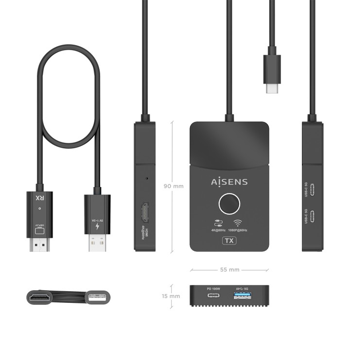 Docking AISENS USB-C a HDMI 60Hz (ASWL-H2KDC30M05-BK)