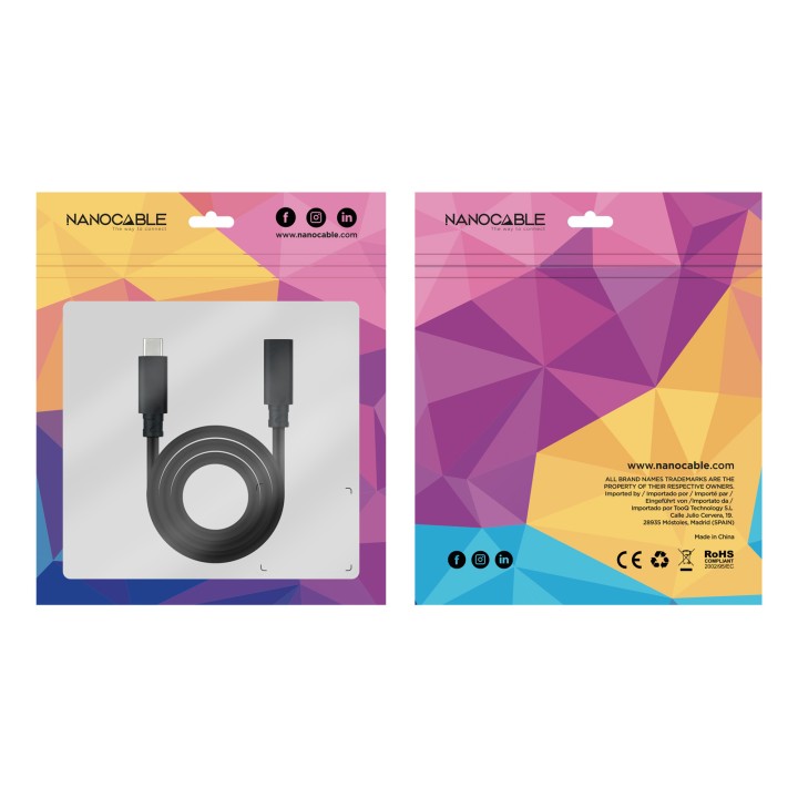 Nanocable USB-C 3.2 M/H 1m Negro (10.01.4501)