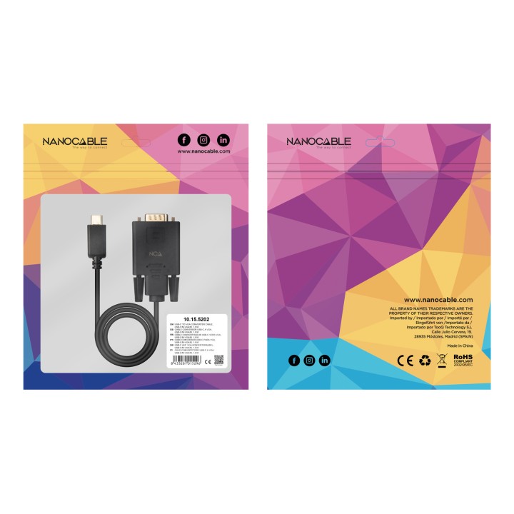 Conversor Nanocable USB-C/M a VGA/M 1.8m (10.15.5202)