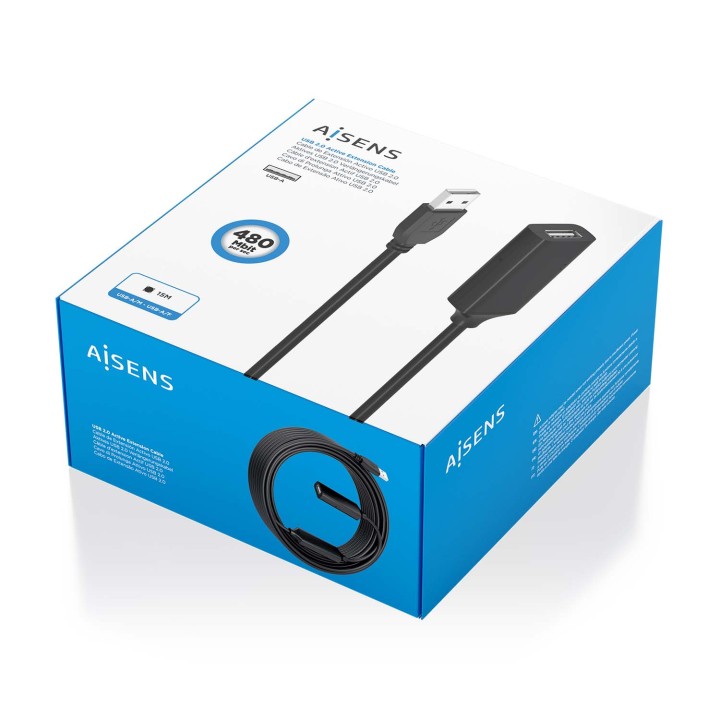 Cable AISENS USB-A/M a USB-A/H 15m Negro (A101-0916)
