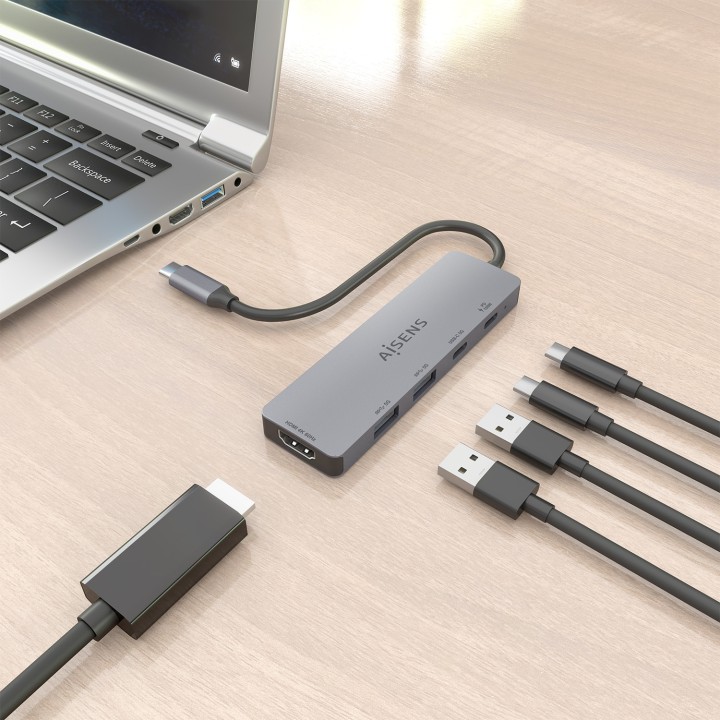 Docking AISENS 5en1 USB-C 4K/60Hz Gris (ASUC-5P028-GR)