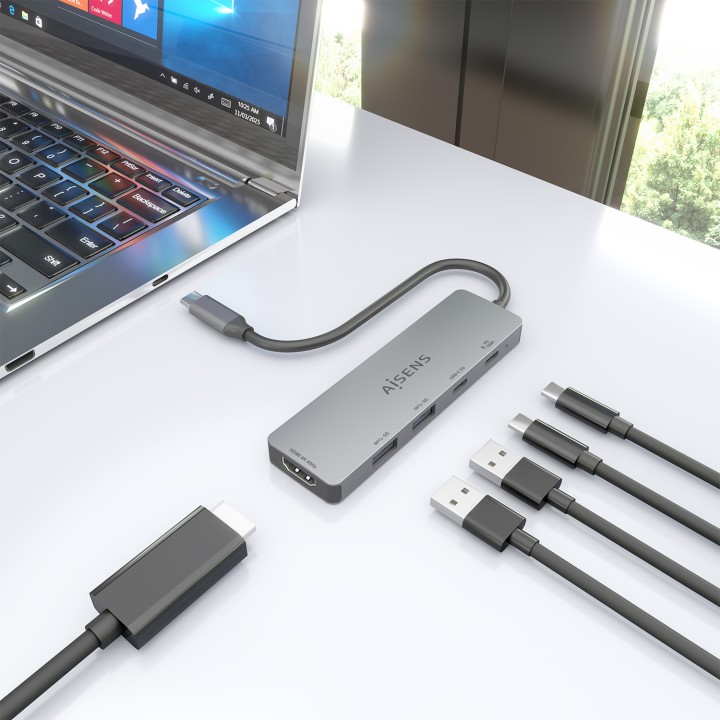Docking AISENS 5en1 USB-C 4K/60Hz Gris (ASUC-5P028-GR)