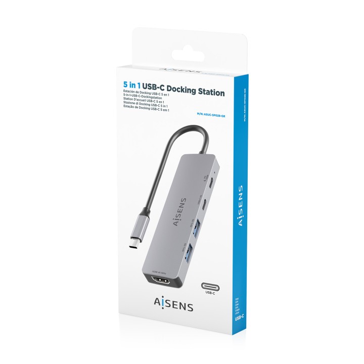 Docking AISENS 5en1 USB-C 4K/60Hz Gris (ASUC-5P028-GR)