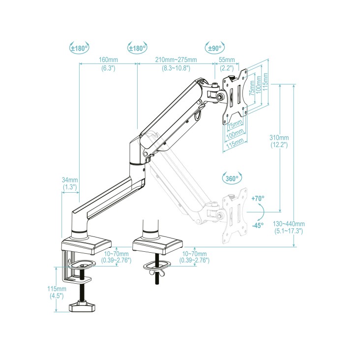 Soporte de Mesa TooQ 13"-34" Blanco (DB1334TNR-W)