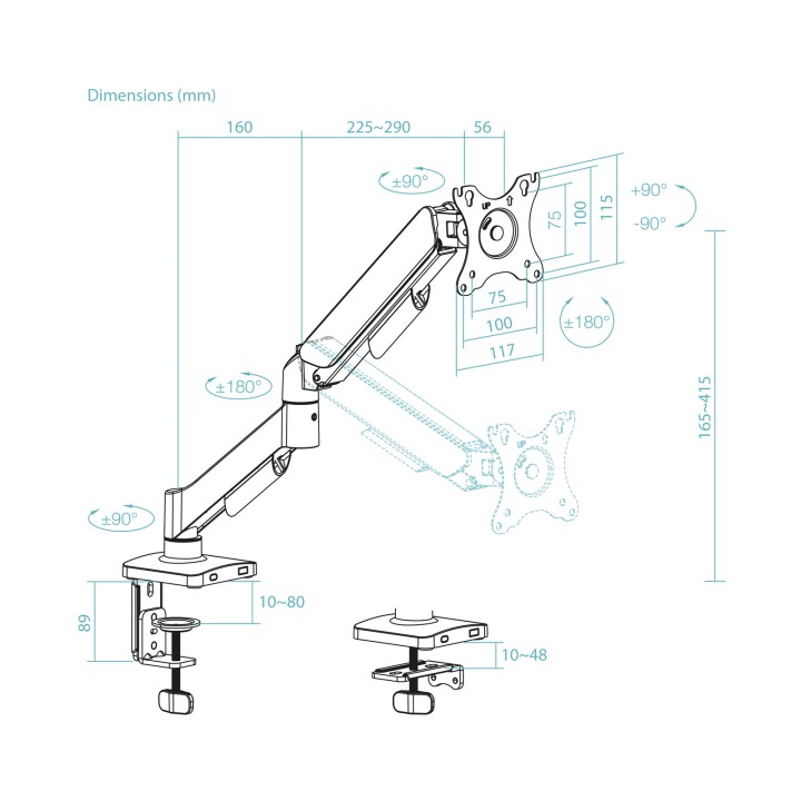 Soporte Mesa TooQ 17"-32" Incli/Gira/Rota (DB1733TNR-B)