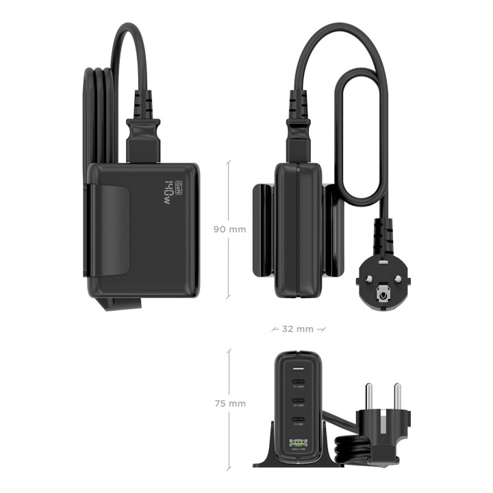 Cargador AISENS 140W 1xUSB-A 3USB-C (ASCH-140W4P056-BK)