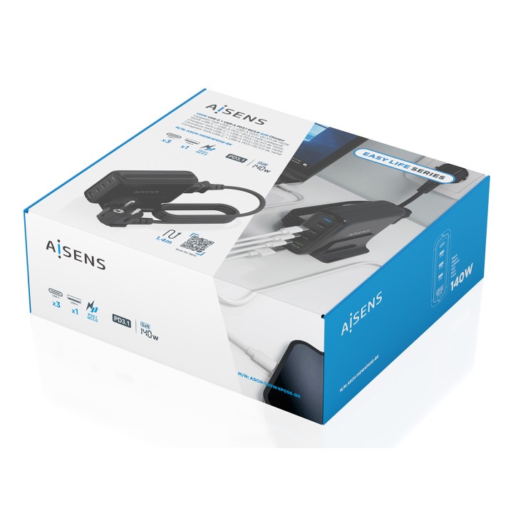 Cargador AISENS 140W 1xUSB-A 3USB-C (ASCH-140W4P056-BK)