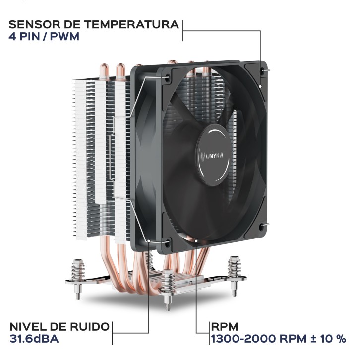 Ventilador CPU Unyka UNYCOOL H40 90mm Gris (UK324001)