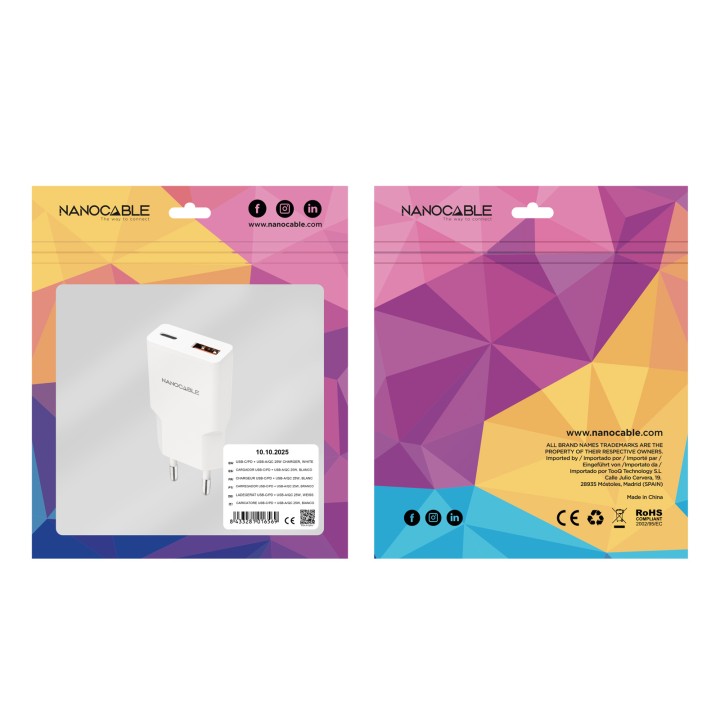 Cargador Nanocable USB-A/USB-C 25W Blanco (10.10.2025)