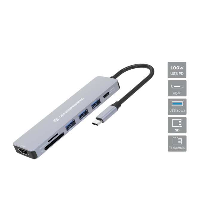 Adaptador CONCEPTRONIC USB-C 7en1 100W Gris (DONN19G)