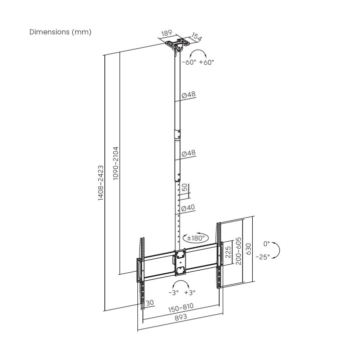 Soporte Techo AISENS 50-100" 80Kg Negro (CT100TSLE-393)