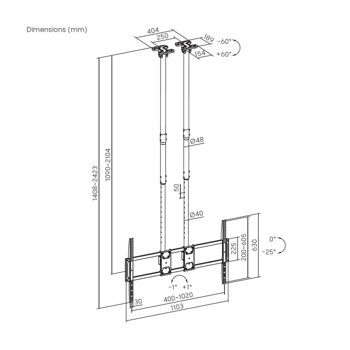 Soporte Techo AISENS 60-120" 120Kg Negro (CT120TLE-395)