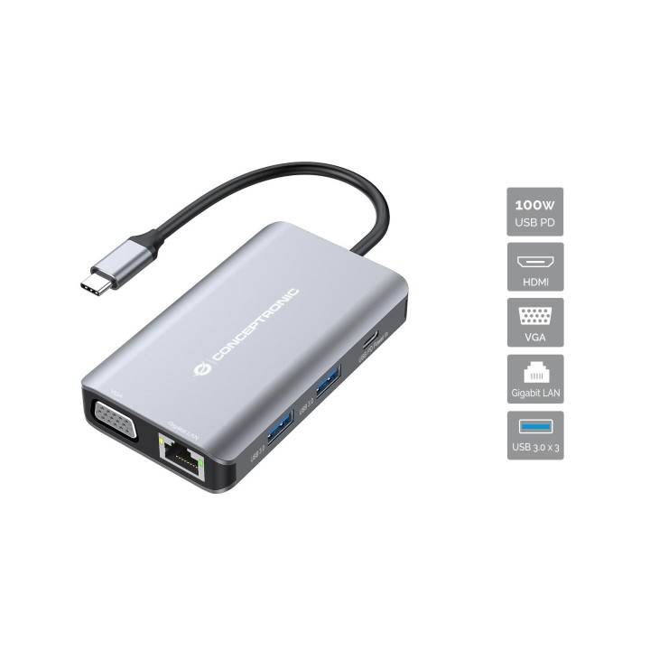 Adaptador CONCEPTRONIC USB-C 7en1 100W Gris (DONN21G)