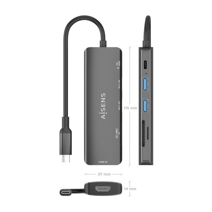 Docking AISENS 6en1 USB-C Gris (ASUC-6P023-GR)