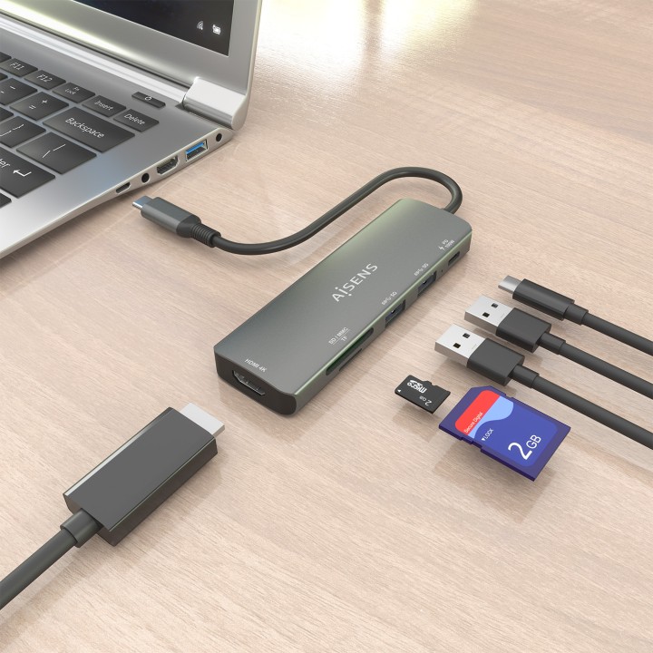 Docking AISENS 6en1 USB-C Gris (ASUC-6P023-GR)