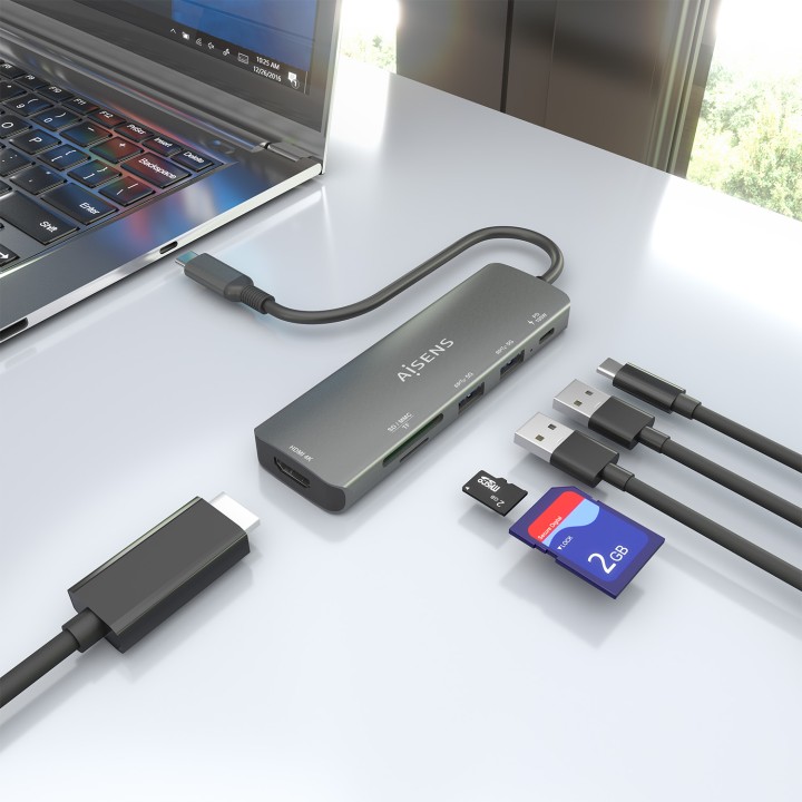 Docking AISENS 6en1 USB-C Gris (ASUC-6P023-GR)