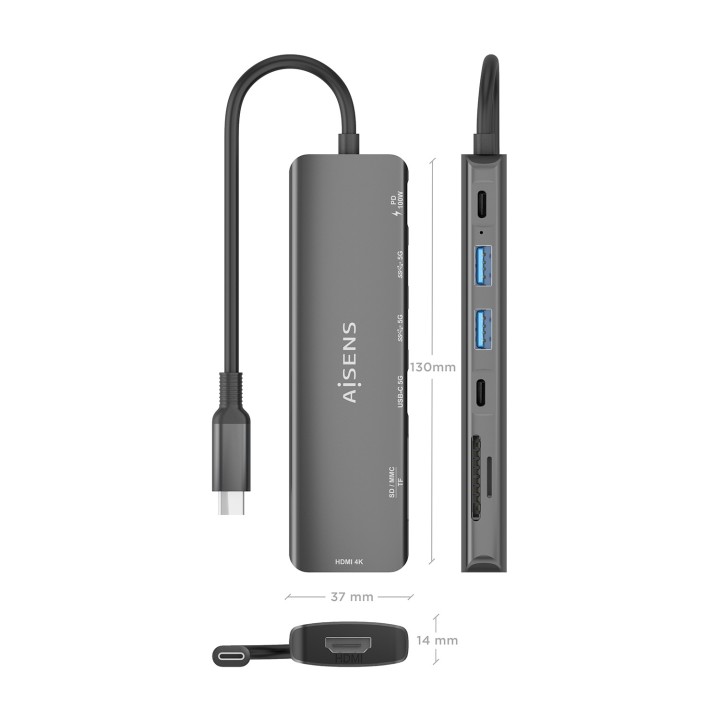 Docking AISENS 7en1 USB-C Gris (ASUC-7P026-GR)