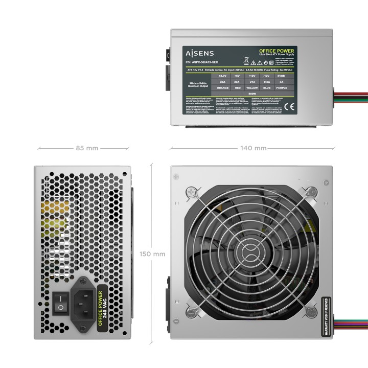 Fuente AISENS ATX 500W 12cm Plata (ASPC-500ATX-SEO)