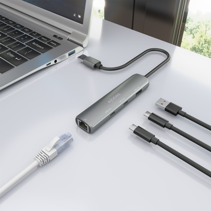 Hub AISENS USB-A a 1USB-A/2USB-C/1RJ45 (ASUC-4P036-GR)