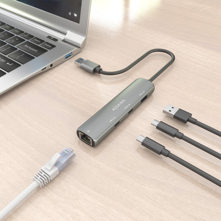 Hub AISENS USB-A a 1USB-A/2USB-C/1RJ45 (ASUC-4P036-GR)