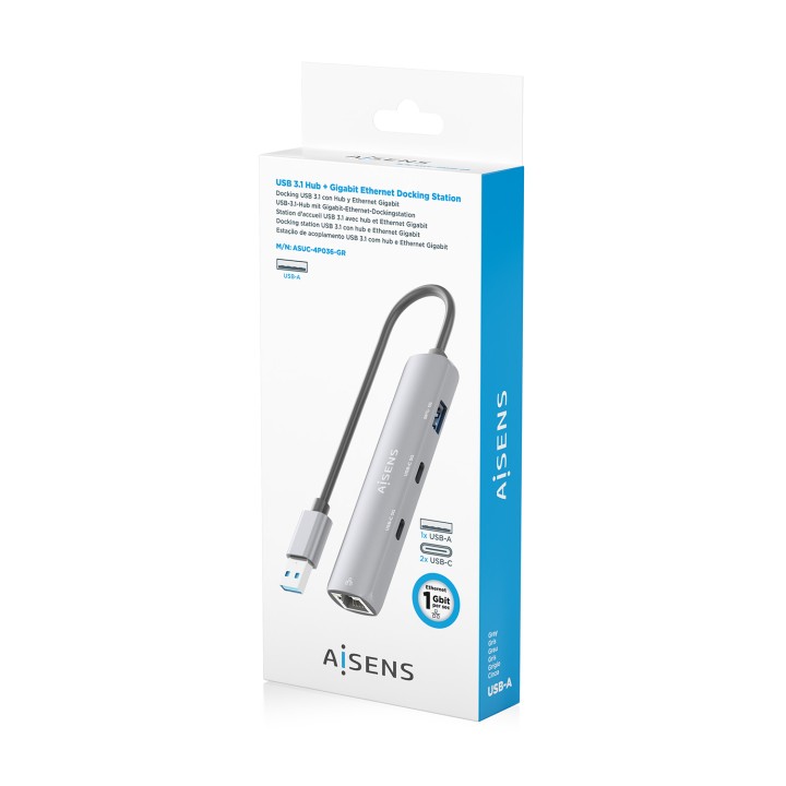Hub AISENS USB-A a 1USB-A/2USB-C/1RJ45 (ASUC-4P036-GR)