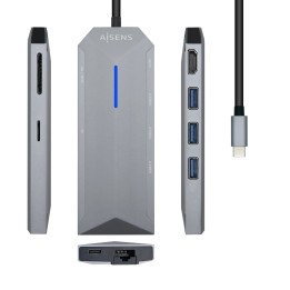 Adaptador AISENS USB-C 8 en 1 15cm Gris (ASUC-8P004-GR)