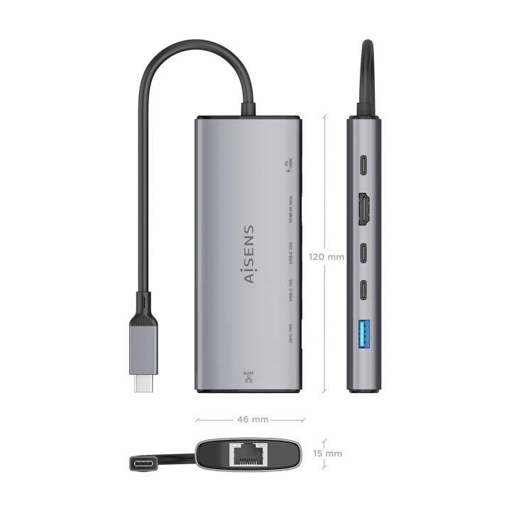 Docking AISENS 6en1 USB-C 4K/60Hz Gris (ASUC-6P030-GR)