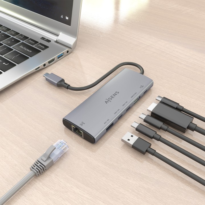 Docking AISENS 6en1 USB-C 4K/60Hz Gris (ASUC-6P030-GR)