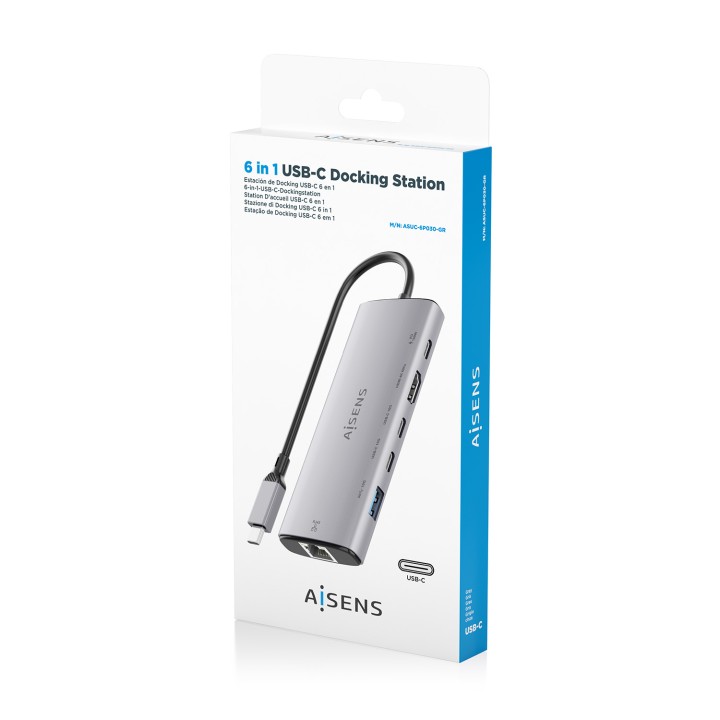 Docking AISENS 6en1 USB-C 4K/60Hz Gris (ASUC-6P030-GR)