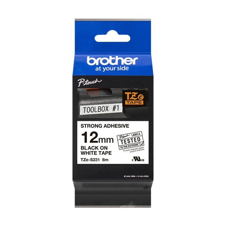 Cinta BROTHER 12mm 8m Negro sobre Blanco (TZe-S231)