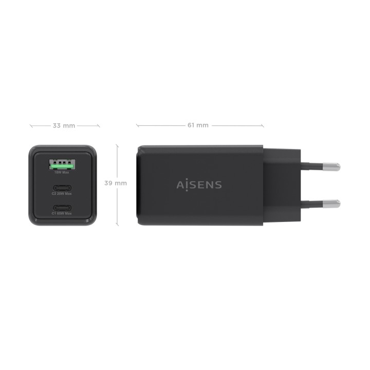 Cargador AISENS 1USB-A 2USB-C Negro (ASCH-65W3P073-BK)