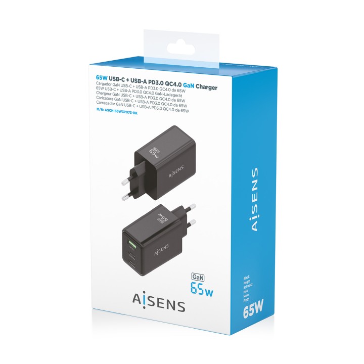 Cargador AISENS 1USB-A 2USB-C Negro (ASCH-65W3P073-BK)