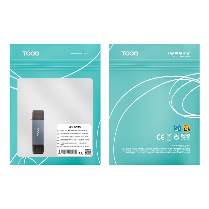 Lector de Tarjetas TooQ USB-A USB-C Gris (TQR-3001G)