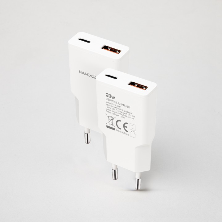Cargador Nanocable USB-A/USB-C 20W Blanco (10.10.2022)