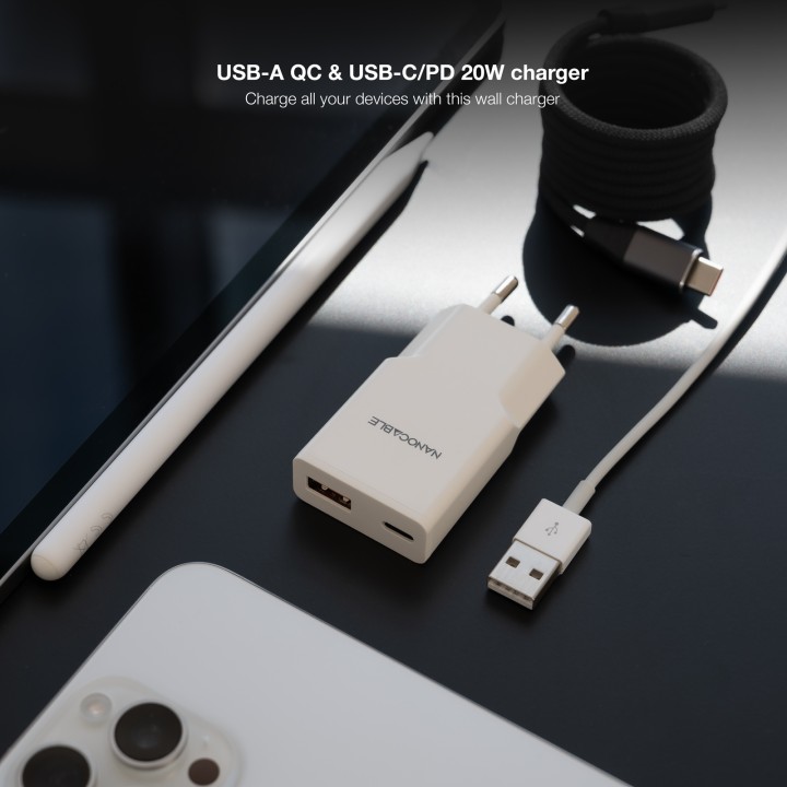 Cargador Nanocable USB-A/USB-C 20W Blanco (10.10.2022)