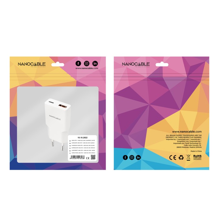 Cargador Nanocable USB-A/USB-C 20W Blanco (10.10.2022)