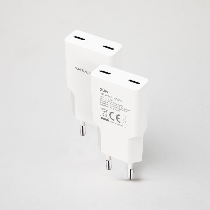 Cargador Nanocable 2xUSB-C PD 20W Blanco (10.10.2023)