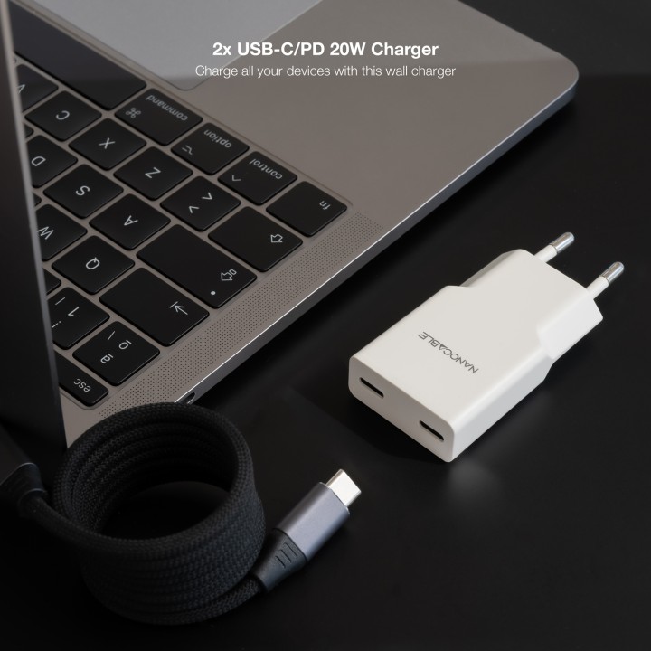 Cargador Nanocable 2xUSB-C PD 20W Blanco (10.10.2023)