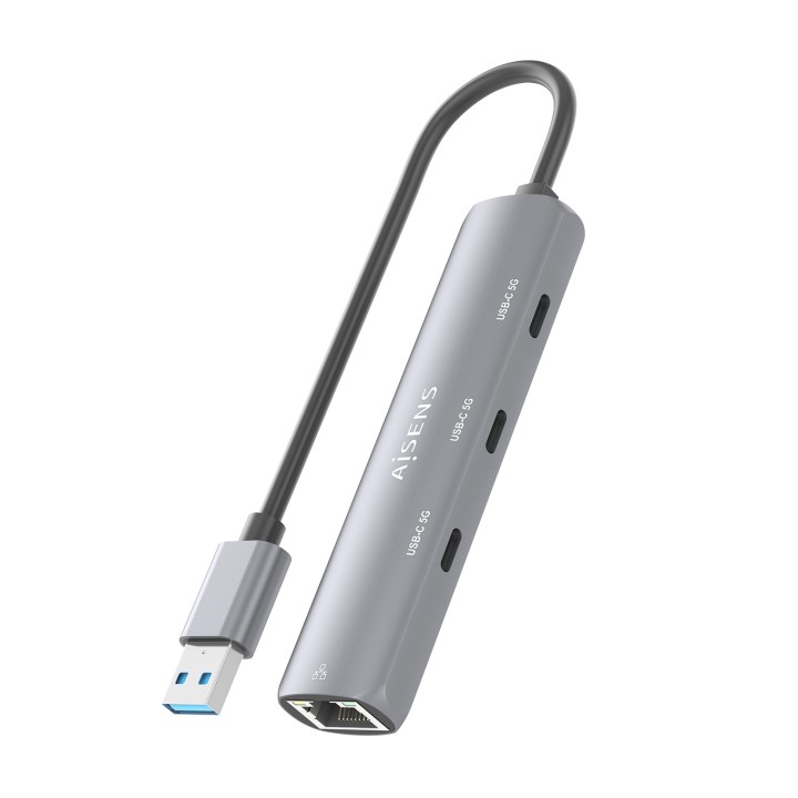 Hub AISENS USB-A a 3xUSB-C/1xRJ45 Gris (ASUC-4P037-GR)