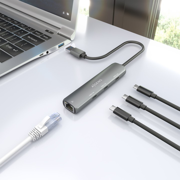 Hub AISENS USB-A a 3xUSB-C/1xRJ45 Gris (ASUC-4P037-GR)