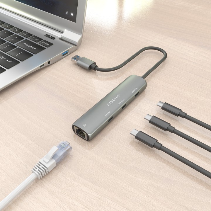 Hub AISENS USB-A a 3xUSB-C/1xRJ45 Gris (ASUC-4P037-GR)