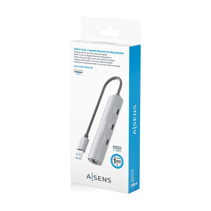 Hub AISENS USB-A a 3xUSB-C/1xRJ45 Gris (ASUC-4P037-GR)