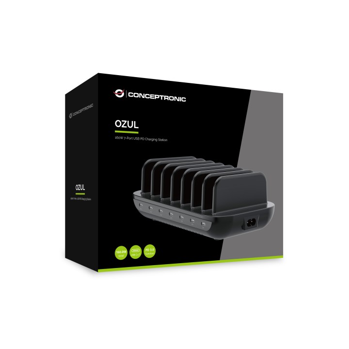 Cargador CONCEPTRONIC 160W 7xUSB-C Negro (OZUL07B)