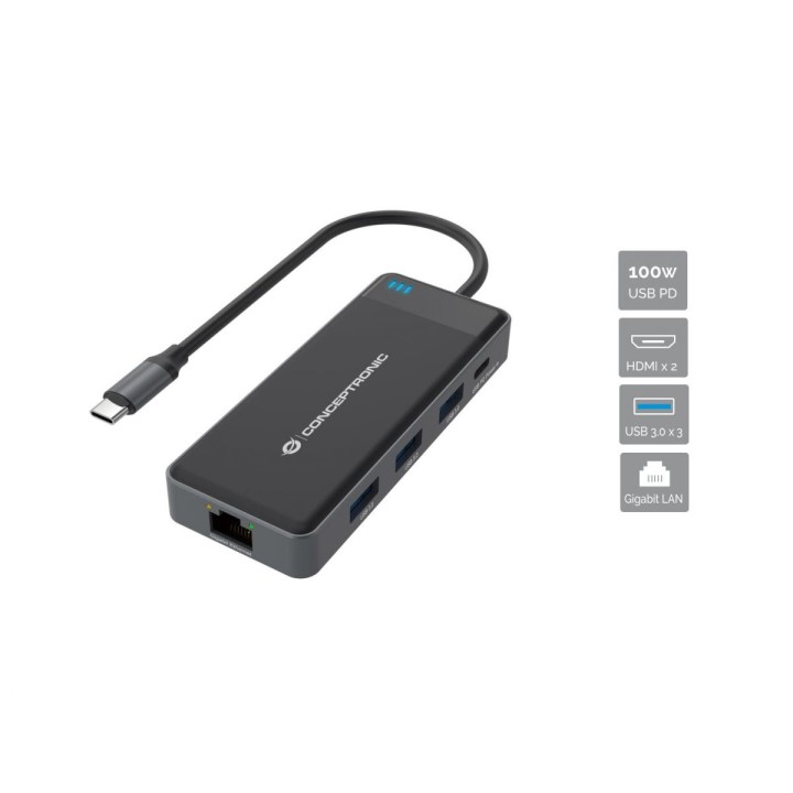 Docking Station CONCEPTRONIC 7en1 USB-C 2HDMI (DONN14G)